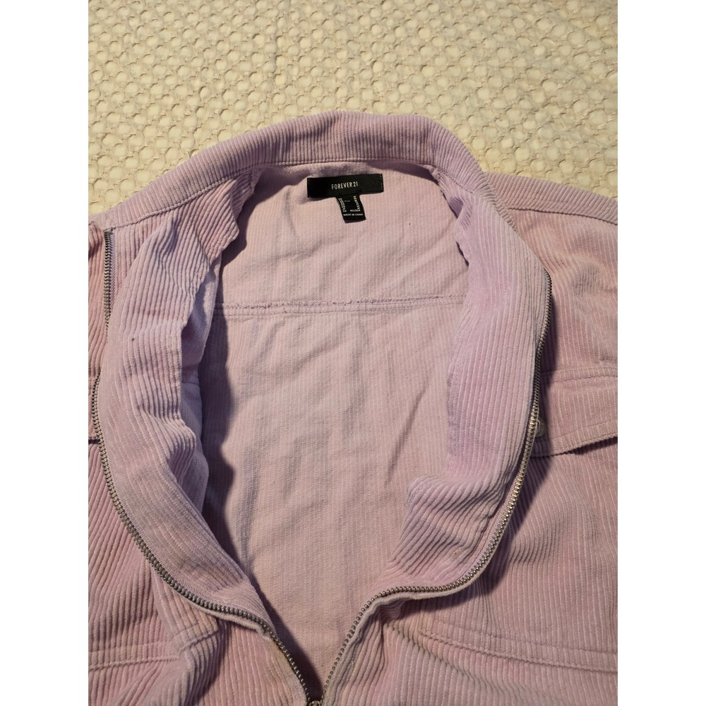 Forever 21 Corduroy Jacket Women Medium Purple Excellent Cropped Zip - Picture 6 of 10